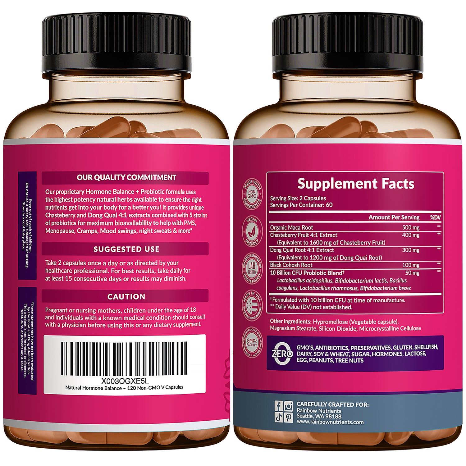 Hormone Balance + Probiotics bottle sides