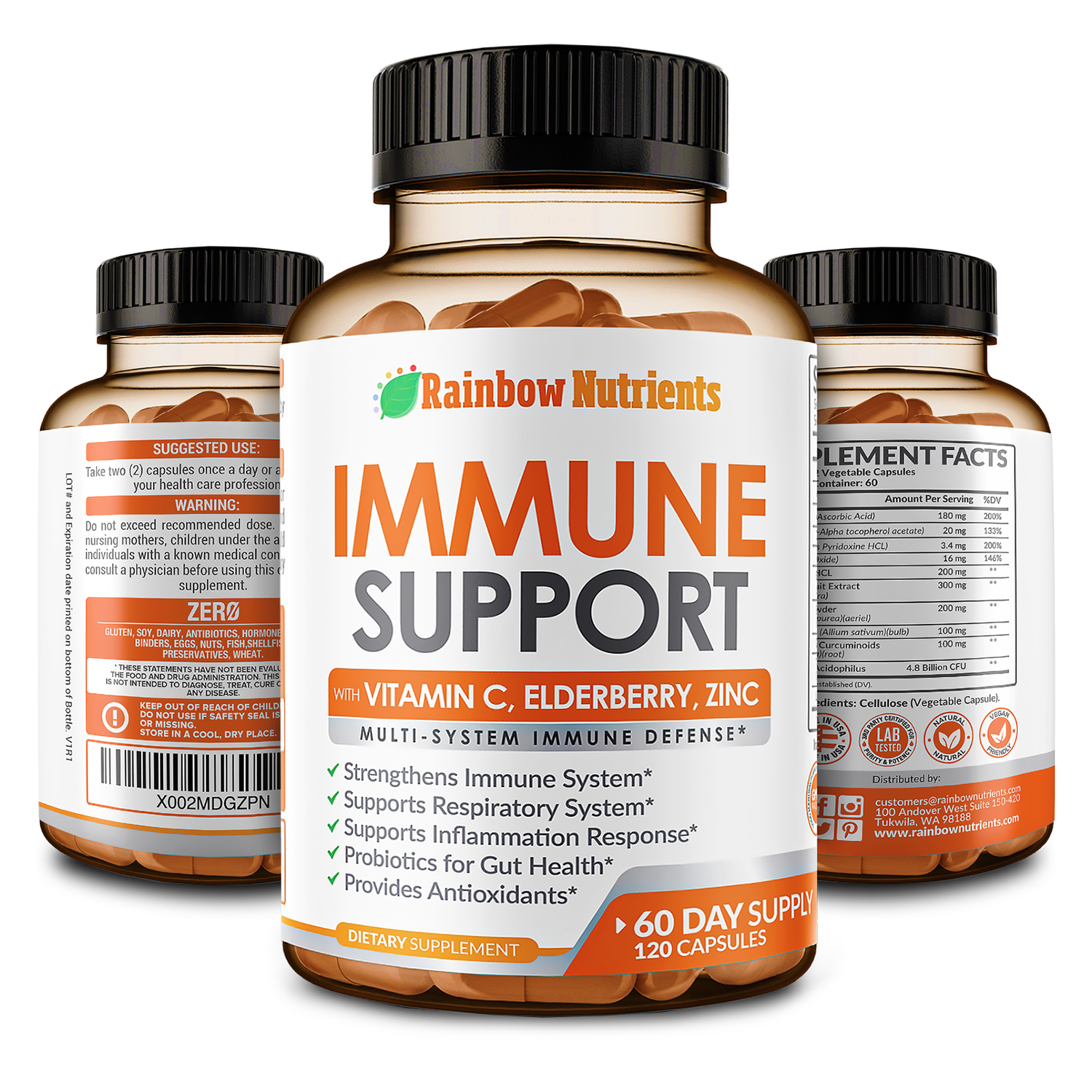 Immune Support bottle from all sides