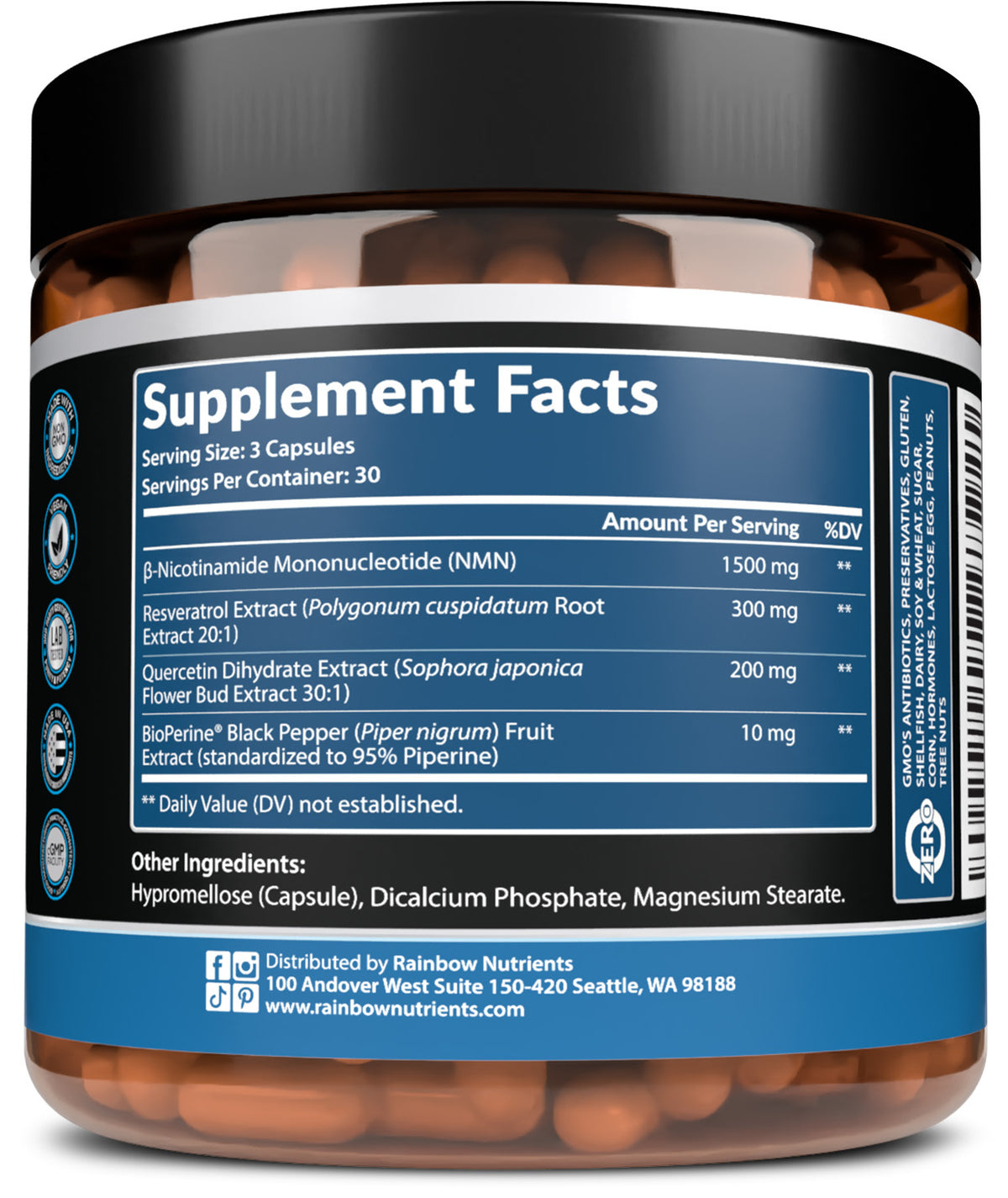 Nicotinamide mononucleotide (NMN) with Resveratrol, Quercetin, BioPerine