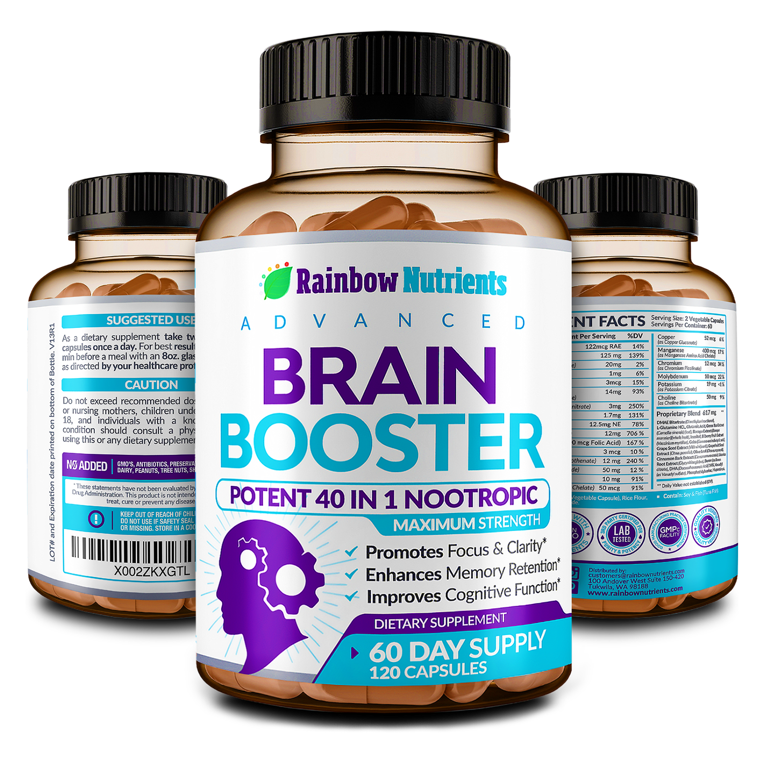Brain Booster bottle from all sides