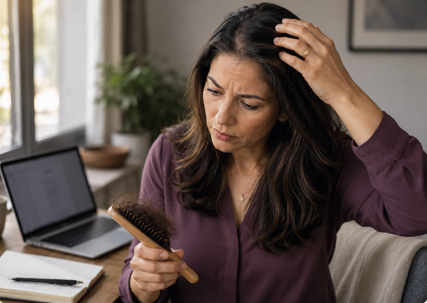 Mujer observando su cabello